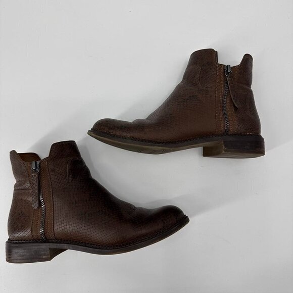 Franco Sarto Boots Halford Faux Leather Embossed Snake Brown Zip Size 8.5 - Picture 2 of 9